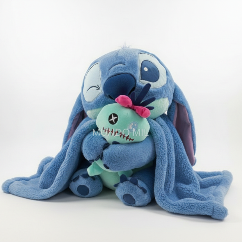 PELUCHE STITCH CON PATO CON COBIJA 45 CM IMPORTADO COLORES
