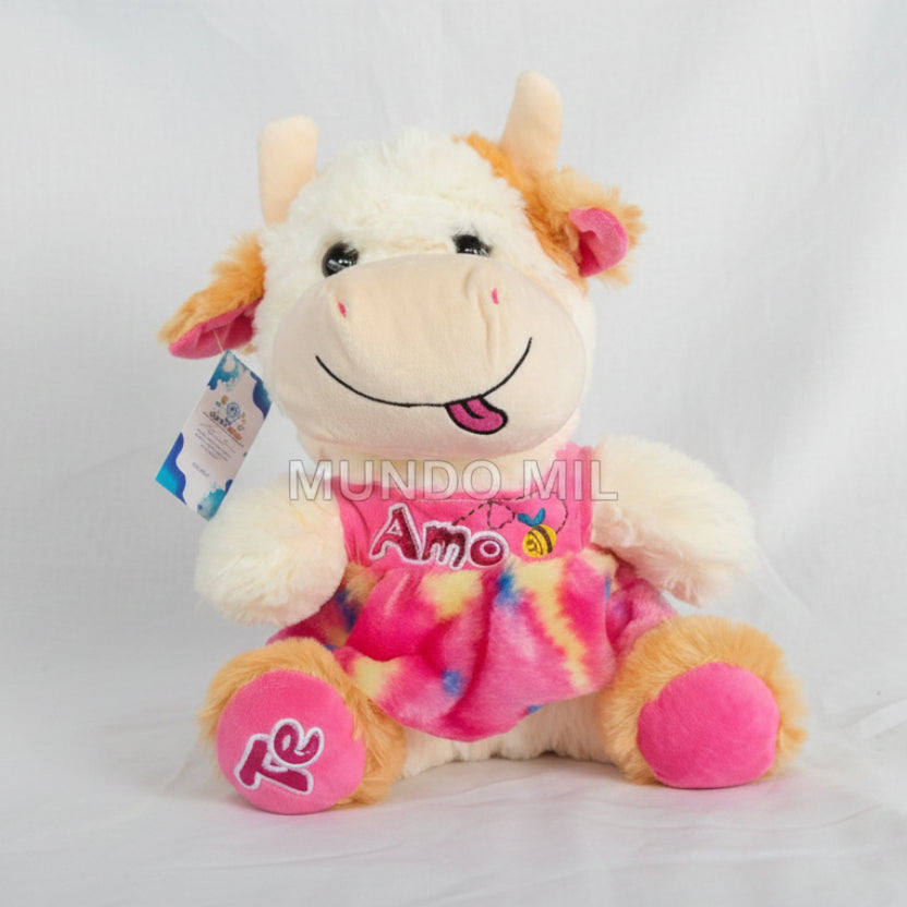 PELUCHE VACA VESTIDO TE AMO 36 CM IMPORTADO