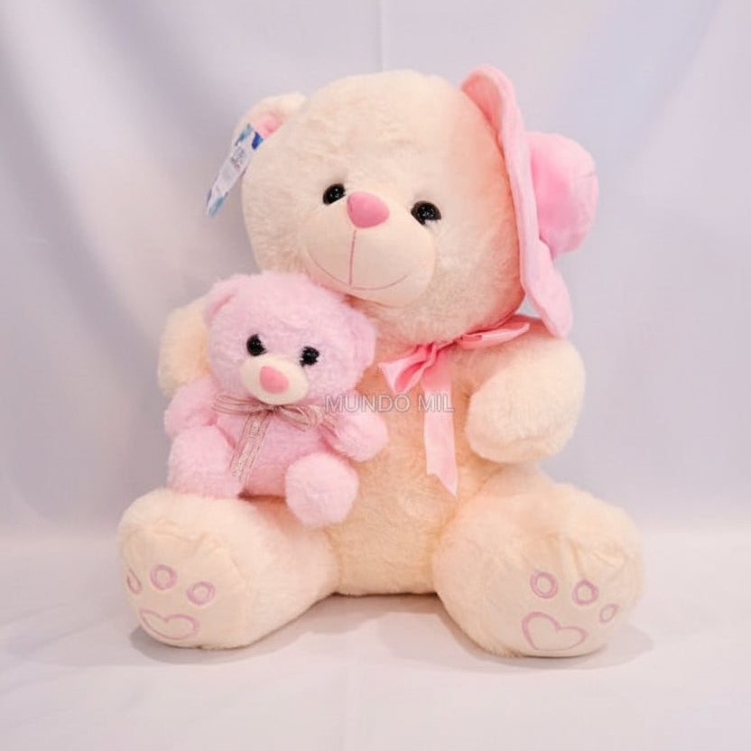 PELUCHE OSO SOMBRERO CON OSITO COLORES 45 CM IMPORTADO