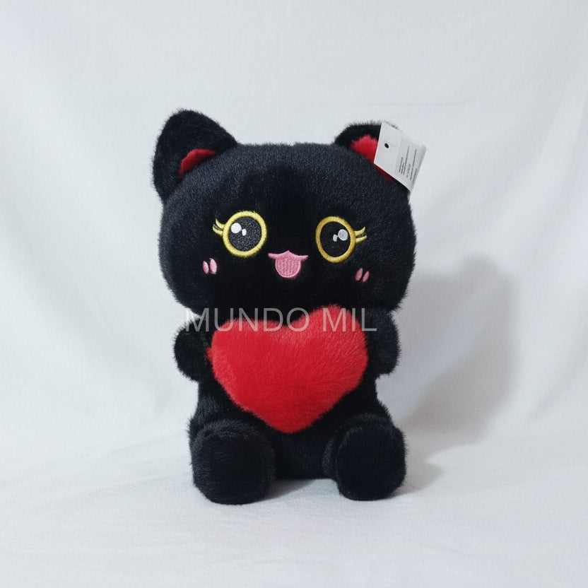 PELUCHE GATO CORAZON COLOR OSCURO  25 CM IMPORTADO 52-22