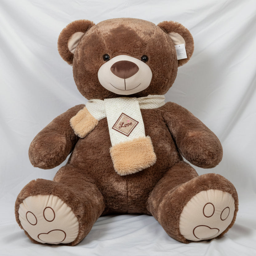 PELUCHE OSO CON BUFANDA BRILLO COLOR CAFE 115 CM METROS IMPORTADO 4-80