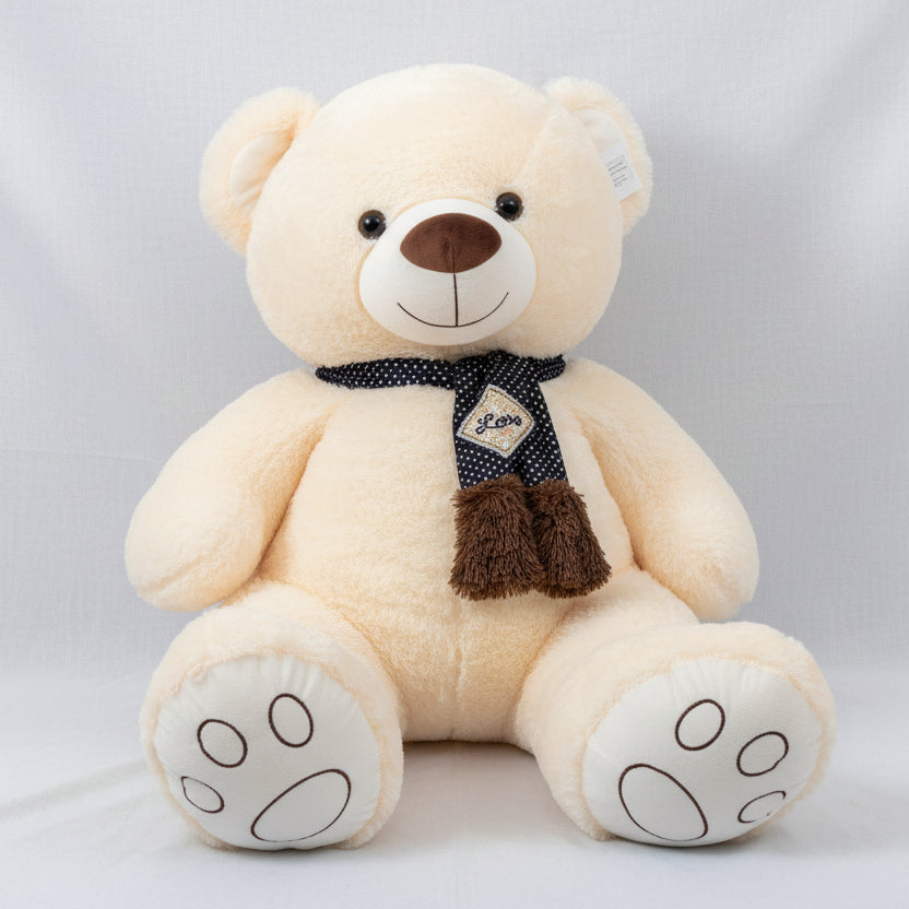PELUCHE OSO CON BUFANDA BRILLO COLOR BEISH 115 CM METROS IMPORTADO 4-80