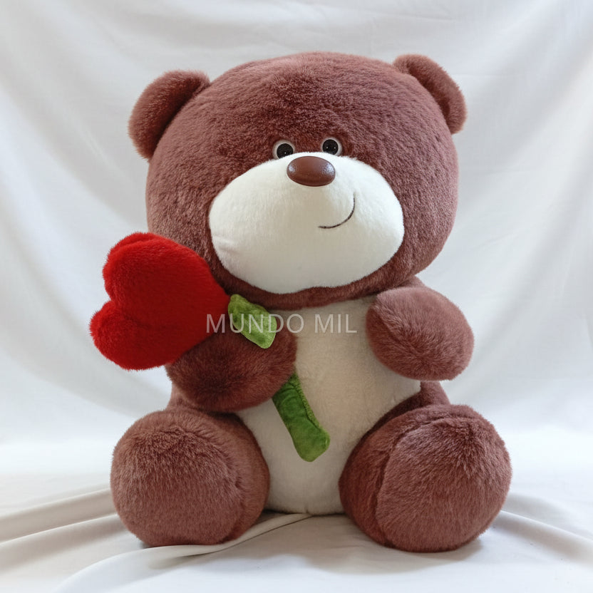 PELUCHE OSO CON RAMO CORAZON 62 CM COLOR VINO  IMPORTADO 1-60