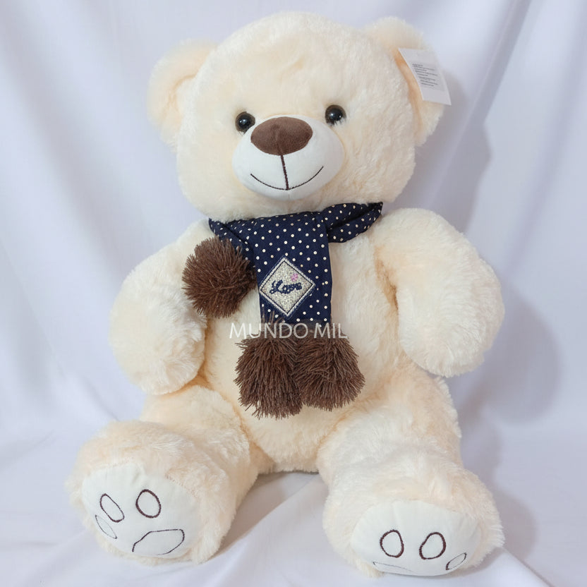 PELUCHE OSO CON BUFANDA BRILLOS COLOR BEISH 55 CM IMPORTADO 4-40