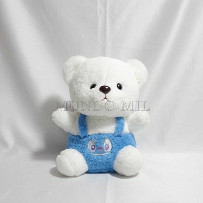 PELUCHE OSO CON OVEROL AZUL 22 CM IMPORTADO