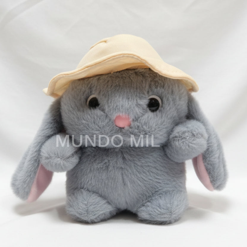 PELUCHE CONEJO CON SOMBRERO COLOR GRIS 20 CM IMPORTADO