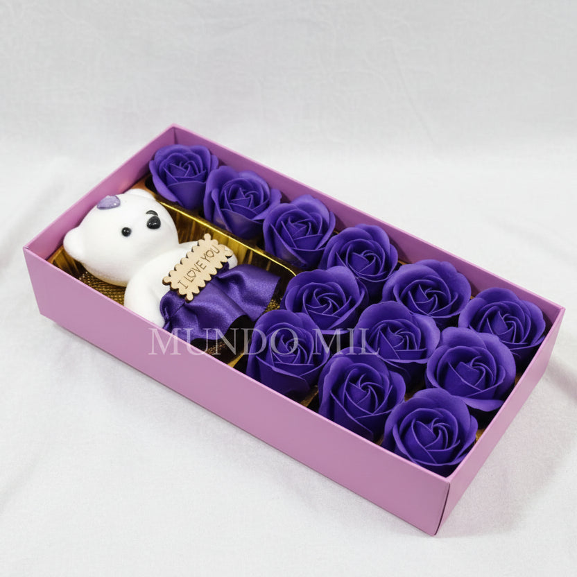 CAJA DE ROSAS CON OSO