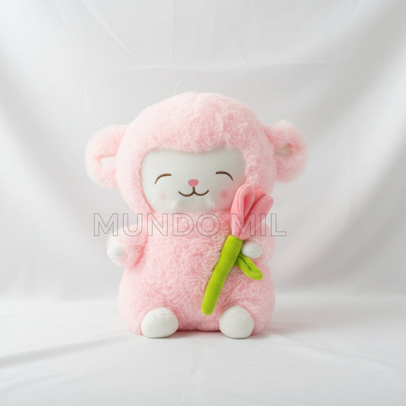 PELUCHE CORDERO TULIPAN 30 CM COLOR ROSA