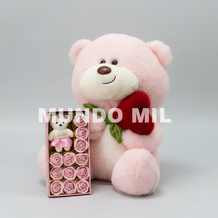 COMBO ESPECIAL: OSO Y CAJA DE ROSITAS CON OSO $26