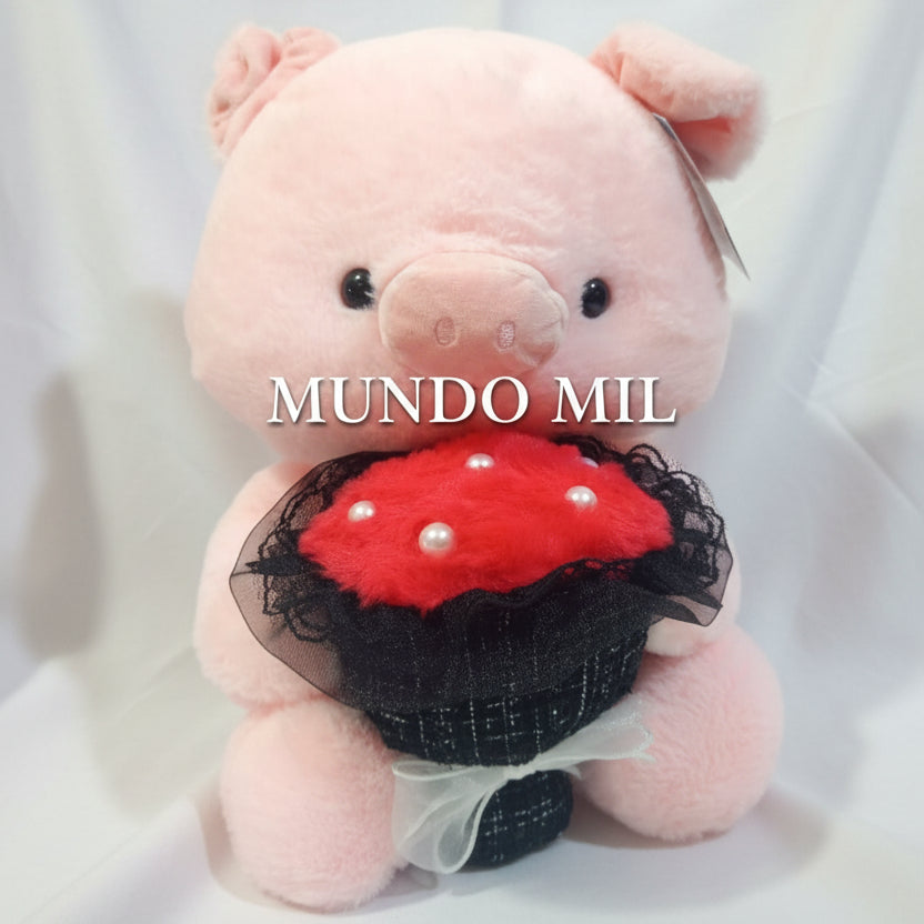 PELUCHE CERDITO CON RAMO COLORES 35 CM IMPORTADO