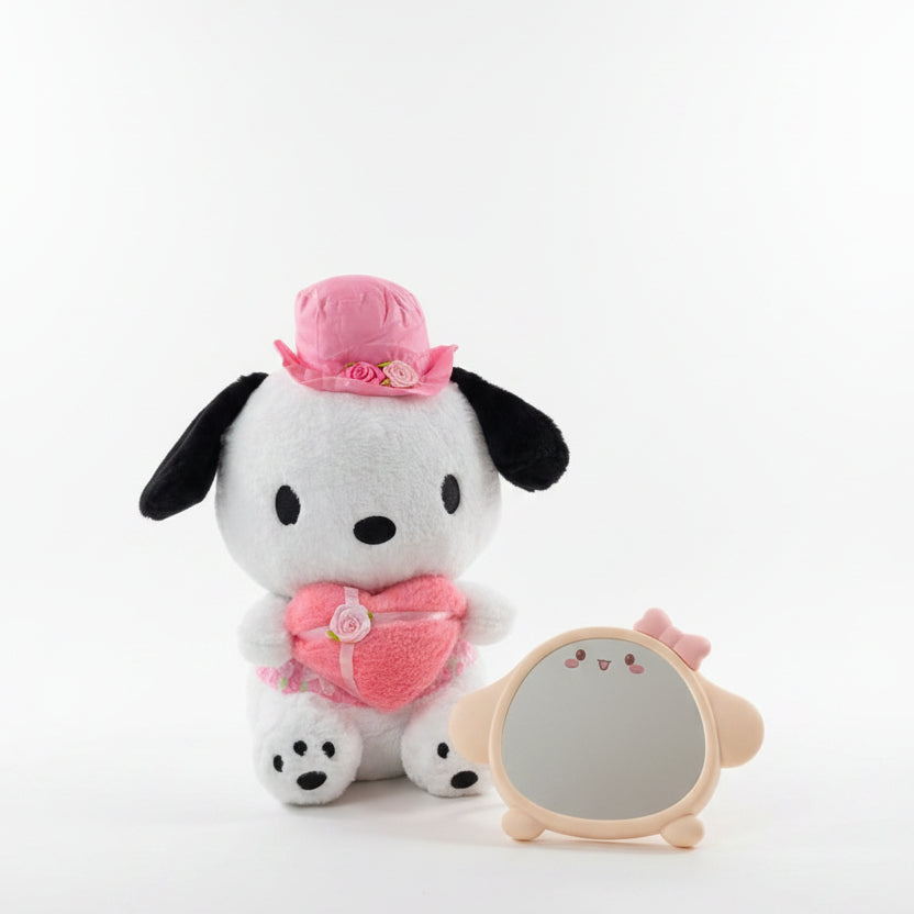 COMBO ROUSE : POCHACO CON SOMBRERO 36CM Y CORAZON ESPEJO CUTE