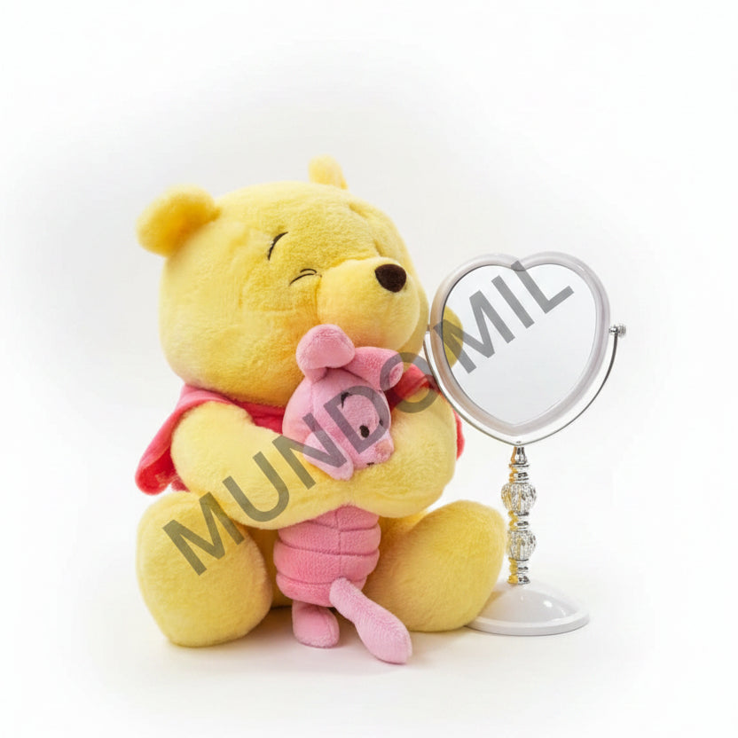 COMBO TIERNO : WINNIE PIGLET 45 CM Y ESPEJO PLATEADO CON DIAMANTES