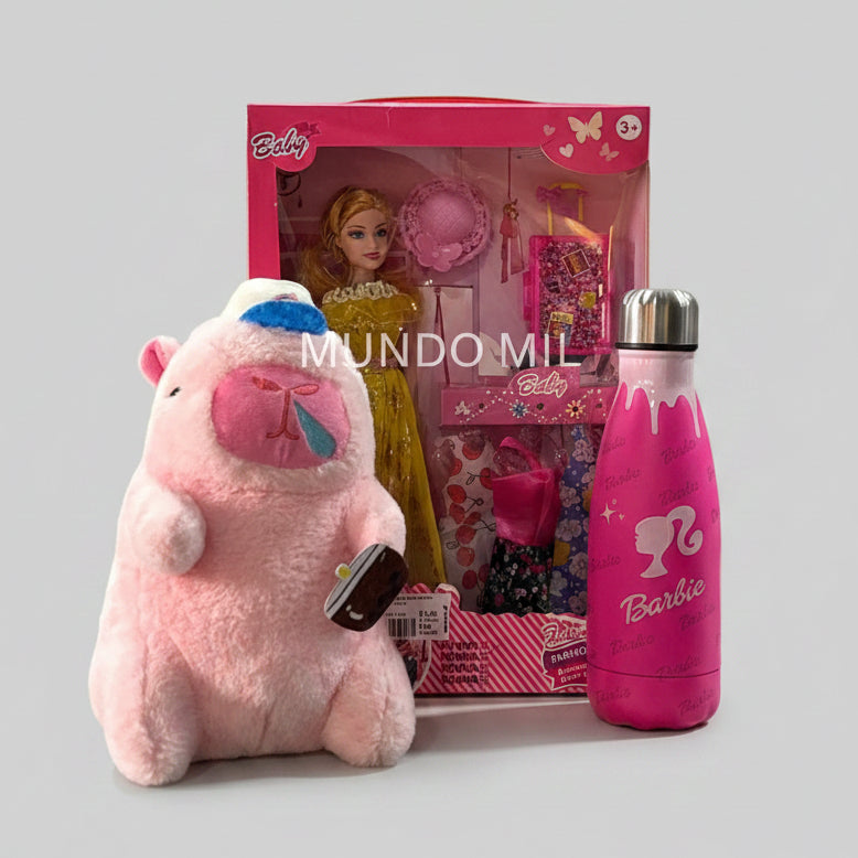 COMBO PINK: CAPIBARA, BARBIE Y TERMO $19.25