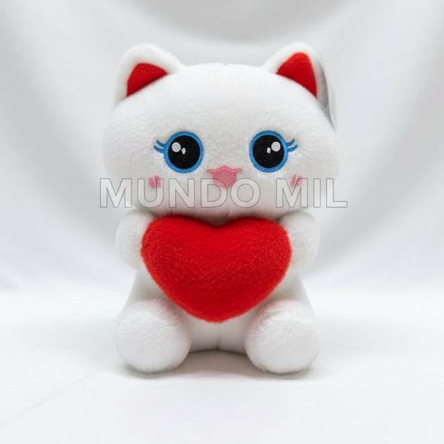 PELUCHE GATO CORAZON COLOR BLANCO 25 CM IMPORTADO 52-22