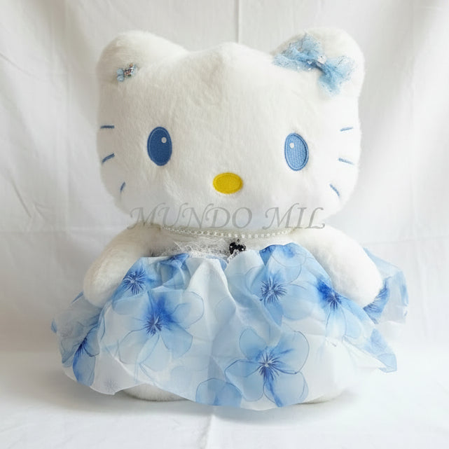 PELUCHE KITTY VESTIDO CELESTE DISEÑOS 48 CM IMPORTADO