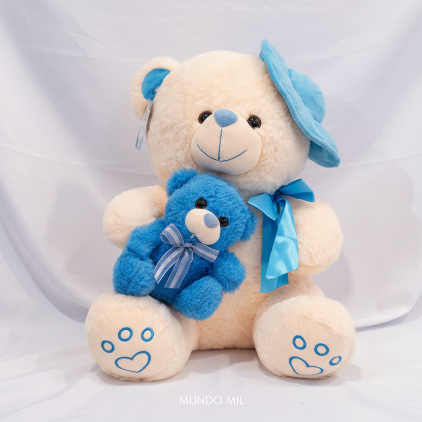 PELUCHE OSO SOMBRERO CON OSITO COLORES 45 CM IMPORTADO