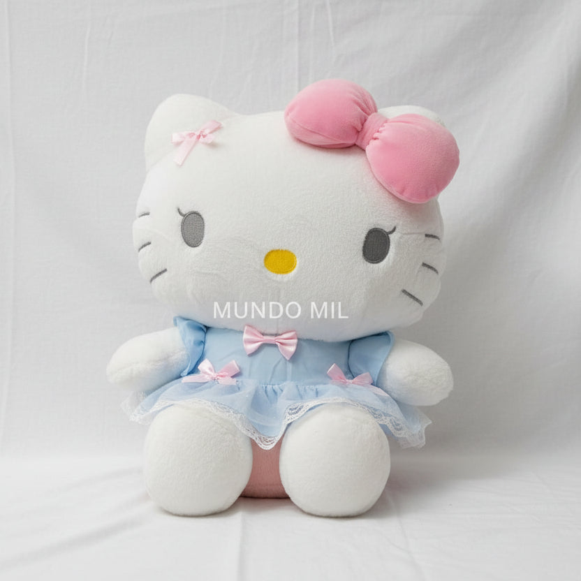 PELUCHE HELLO KITTY 40 CM VESTIDO CELESTE MOÑO 110-40
