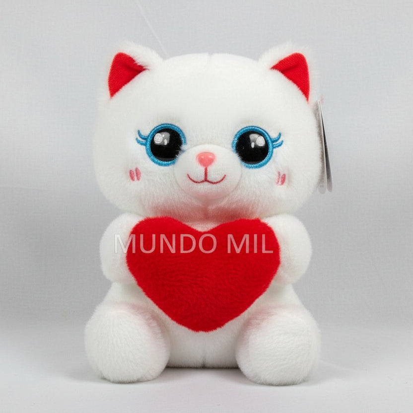 PELUCHE GATO CORAZON COLOR BLANCO 25 CM IMPORTADO 52-22