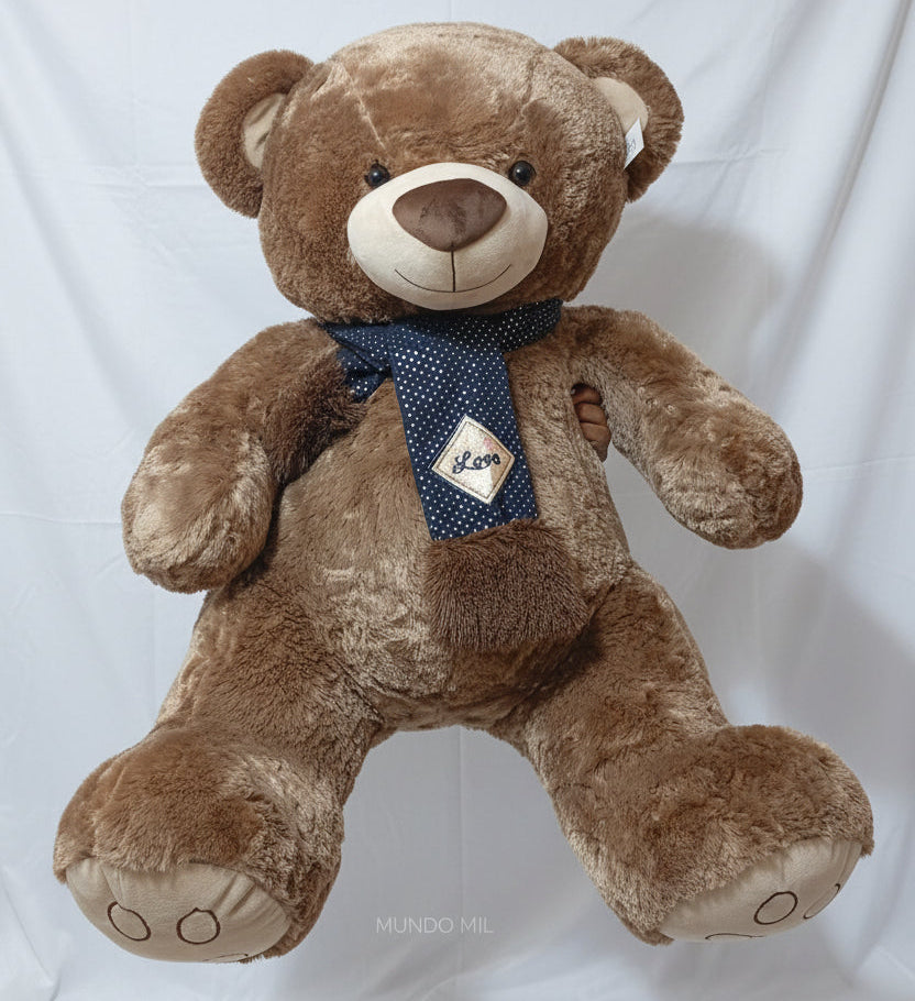 PELUCHE OSO CON BUFANDA BRILLO COLOR CAFE 115 CM METROS IMPORTADO 4-80