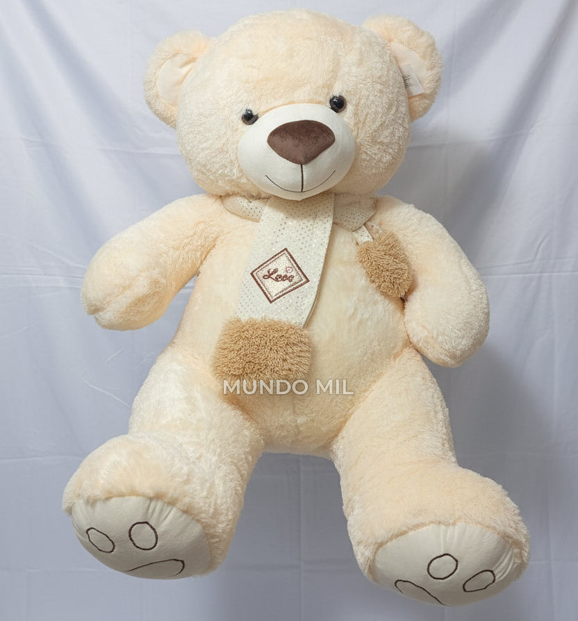 PELUCHE OSO CON BUFANDA BRILLO COLOR BEISH 115 CM METROS IMPORTADO 4-80