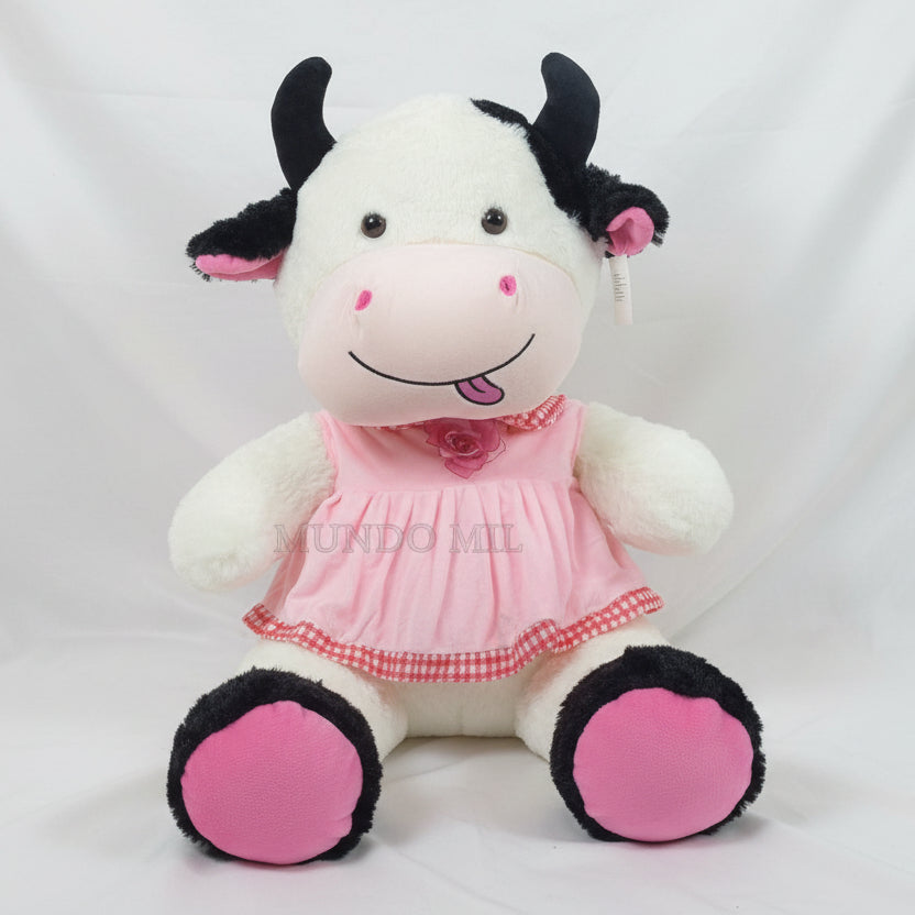 PELUCHE VACA VESTIDO ROSA 70 CM IMPORTADO 3-60